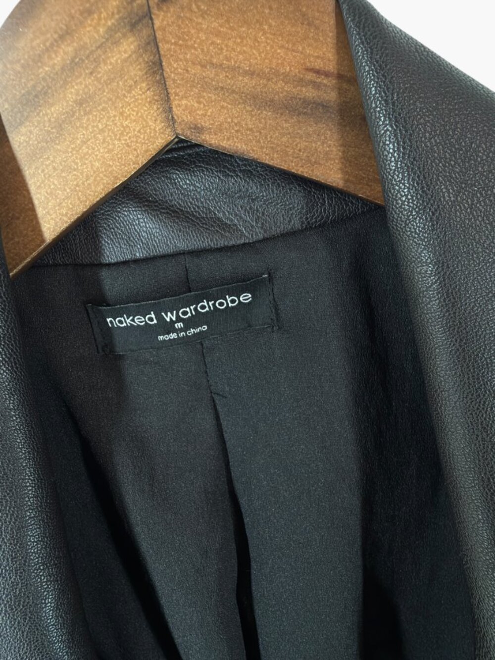 Naked Wardrobe Faux Leather Blazer Brown Jacket Size M Hook Closure - Picture 4 of 9